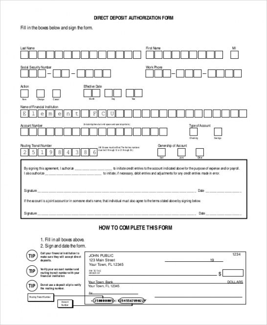 Printable Payroll Direct Deposit Authorization Form Template Word