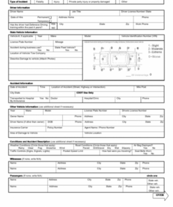 Printable Vehicle Incident Report Form Template Word Sample