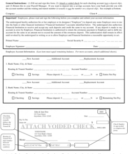 Professional Employer Direct Deposit Form Template  Sample