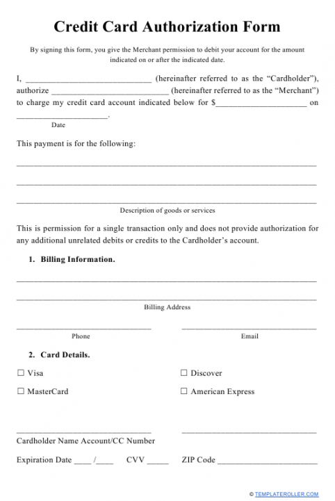 Professional Template For Credit Card Authorization Form Excel Sample