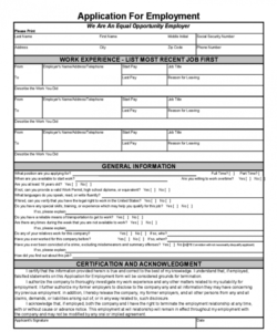 Standard Job Application Form Template Pdf Sample