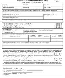 Standard Job Application Form Template Word Example