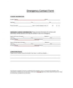 Student Emergency Contact Form Template Word Example