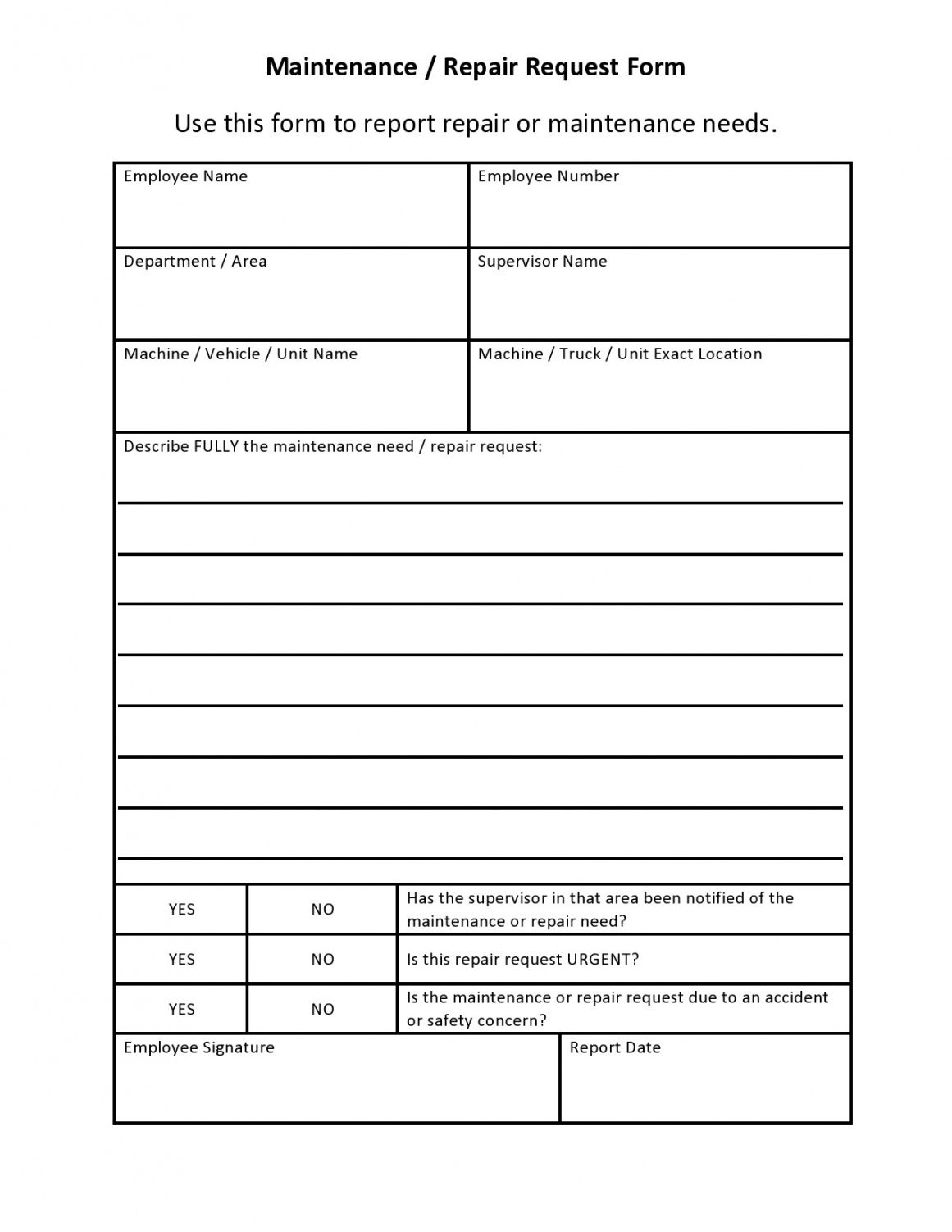 Best Apartment Maintenance Request Form Template Printable Doc Sample