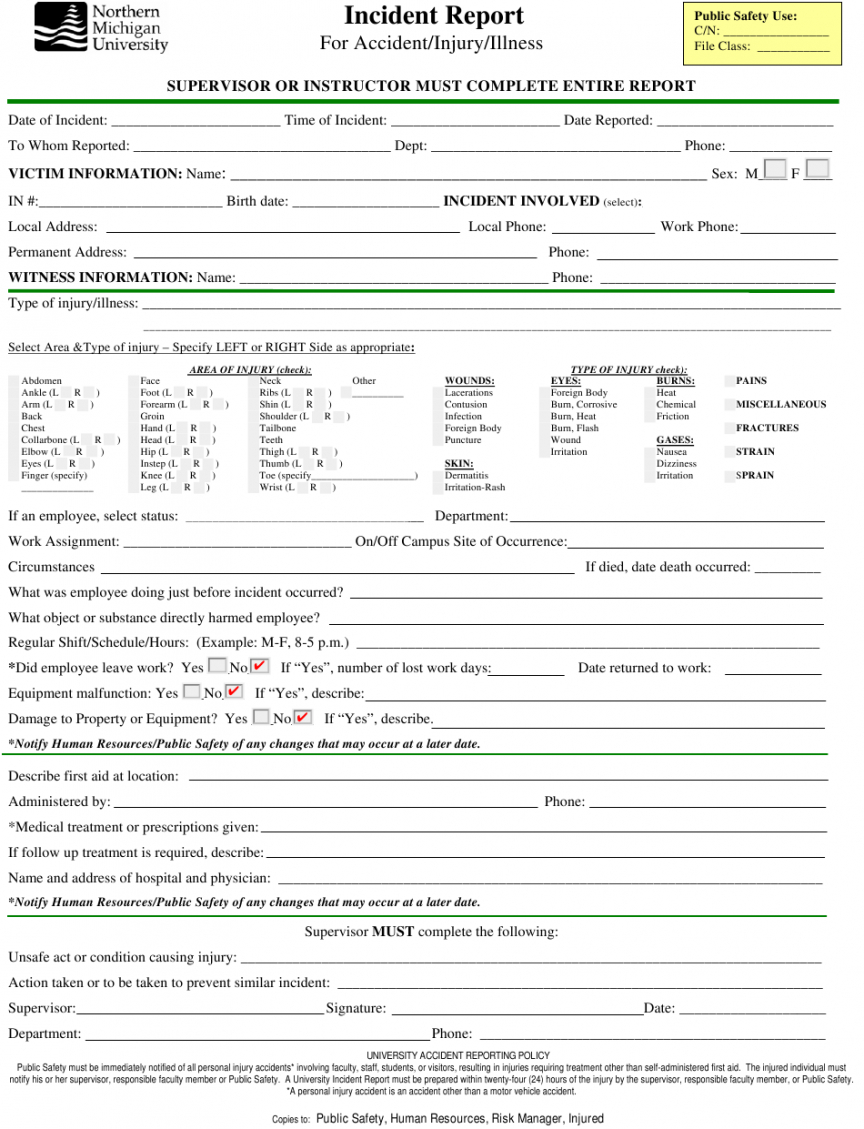 Costum Accident Incident Report Form Template