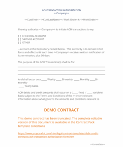 Costum Ach Credit Authorization Form Template Excel Example