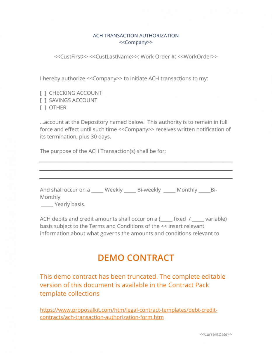 Costum Ach Credit Authorization Form Template Excel Example