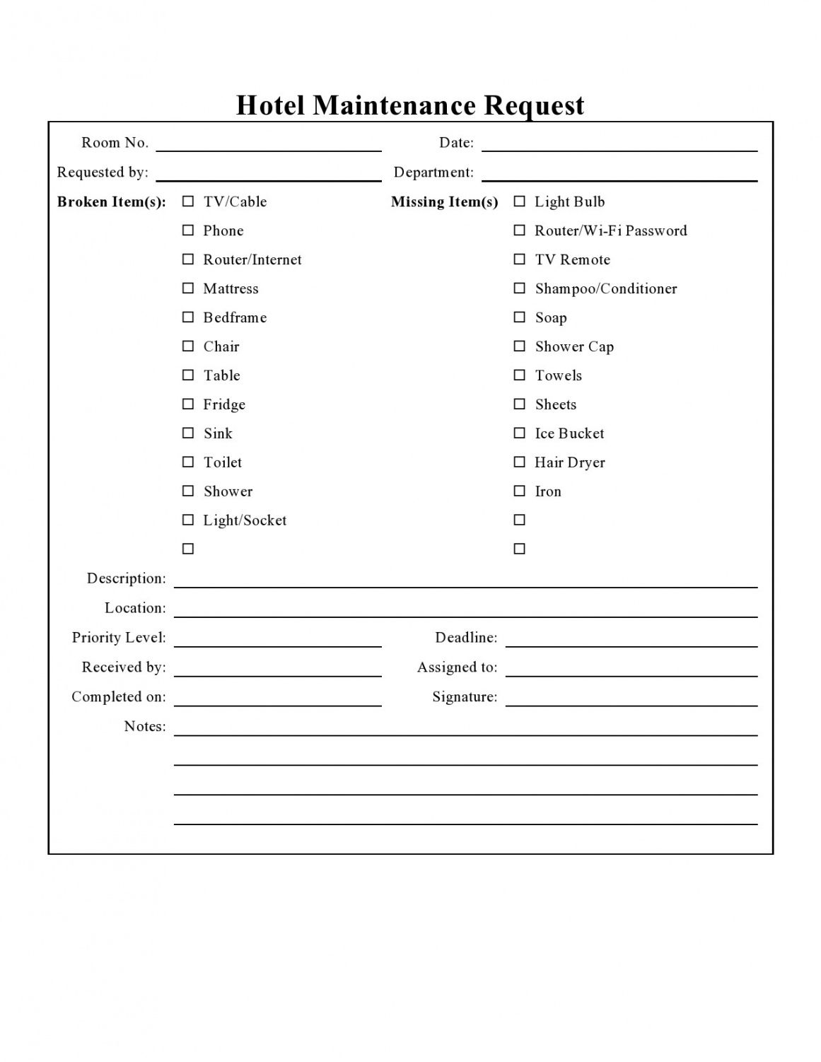 Costum Apartment Maintenance Request Form Template Printable Pdf