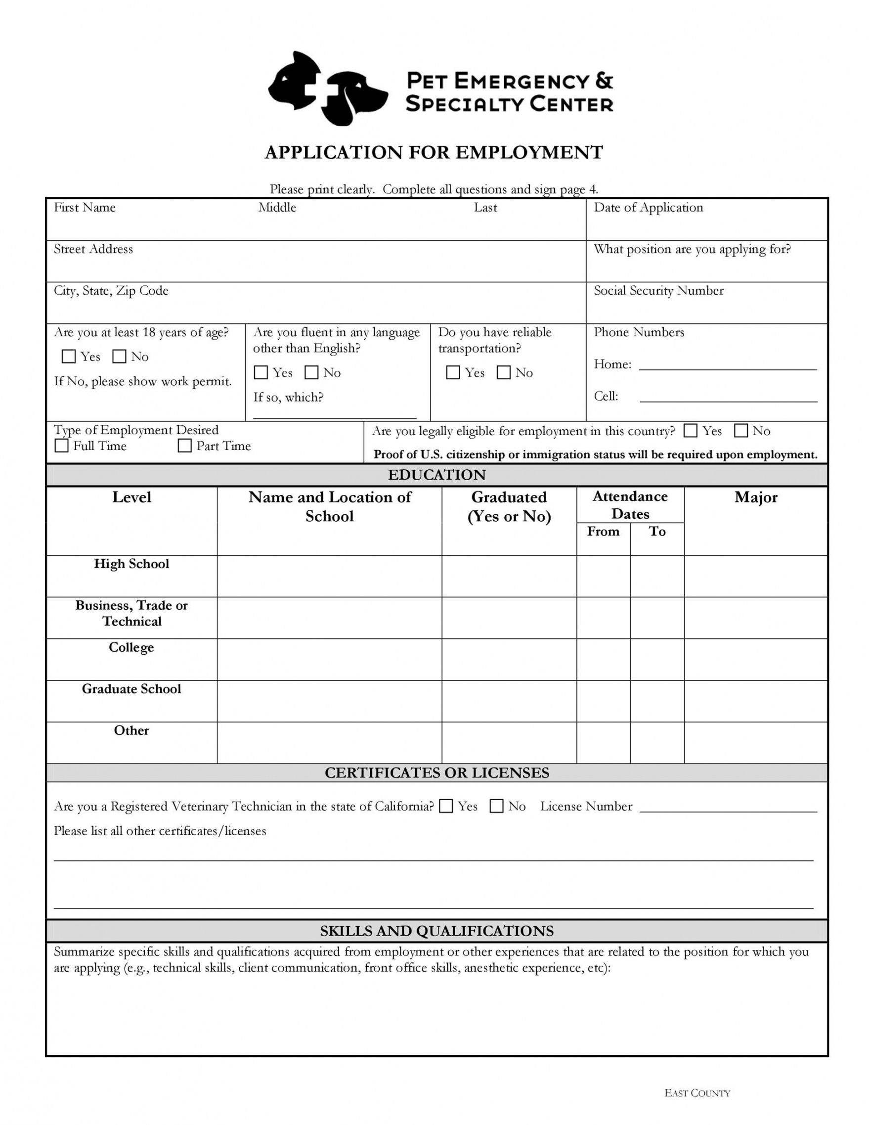 Costum Basic Job Application Form Template Doc Example