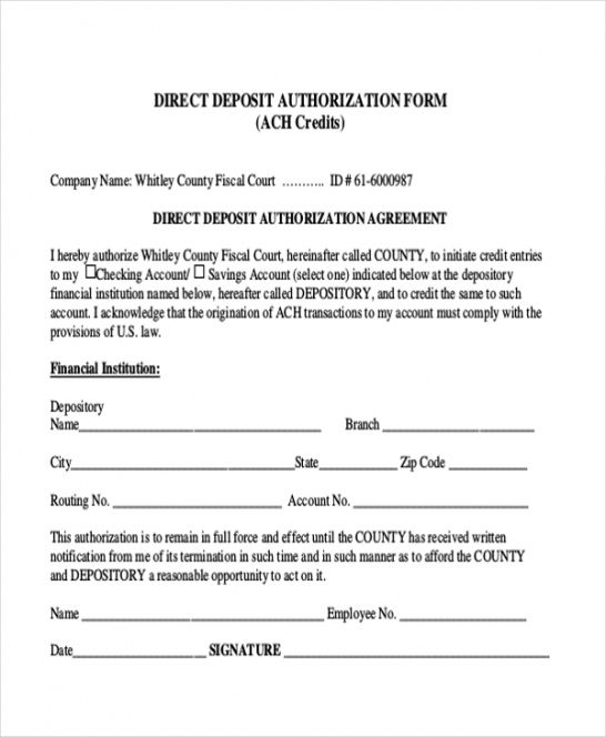 Costum Company Direct Deposit Form Template Excel