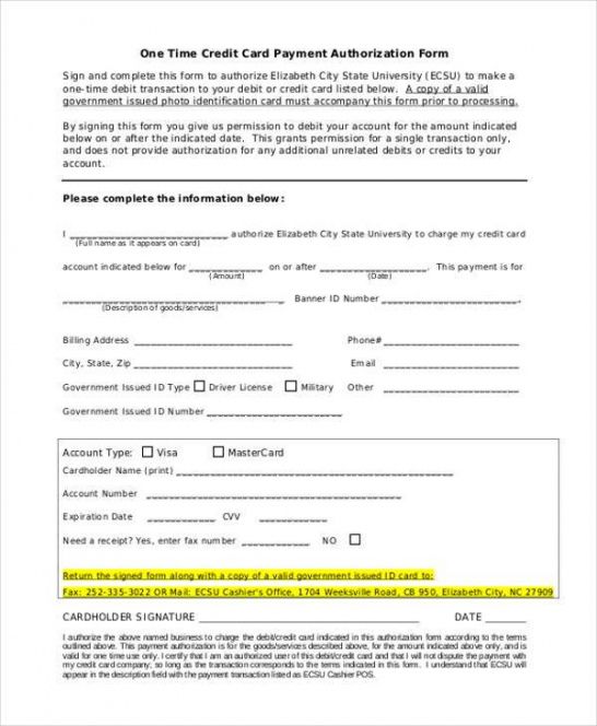 Costum Credit Card Authorization Form Template Blank Doc Example