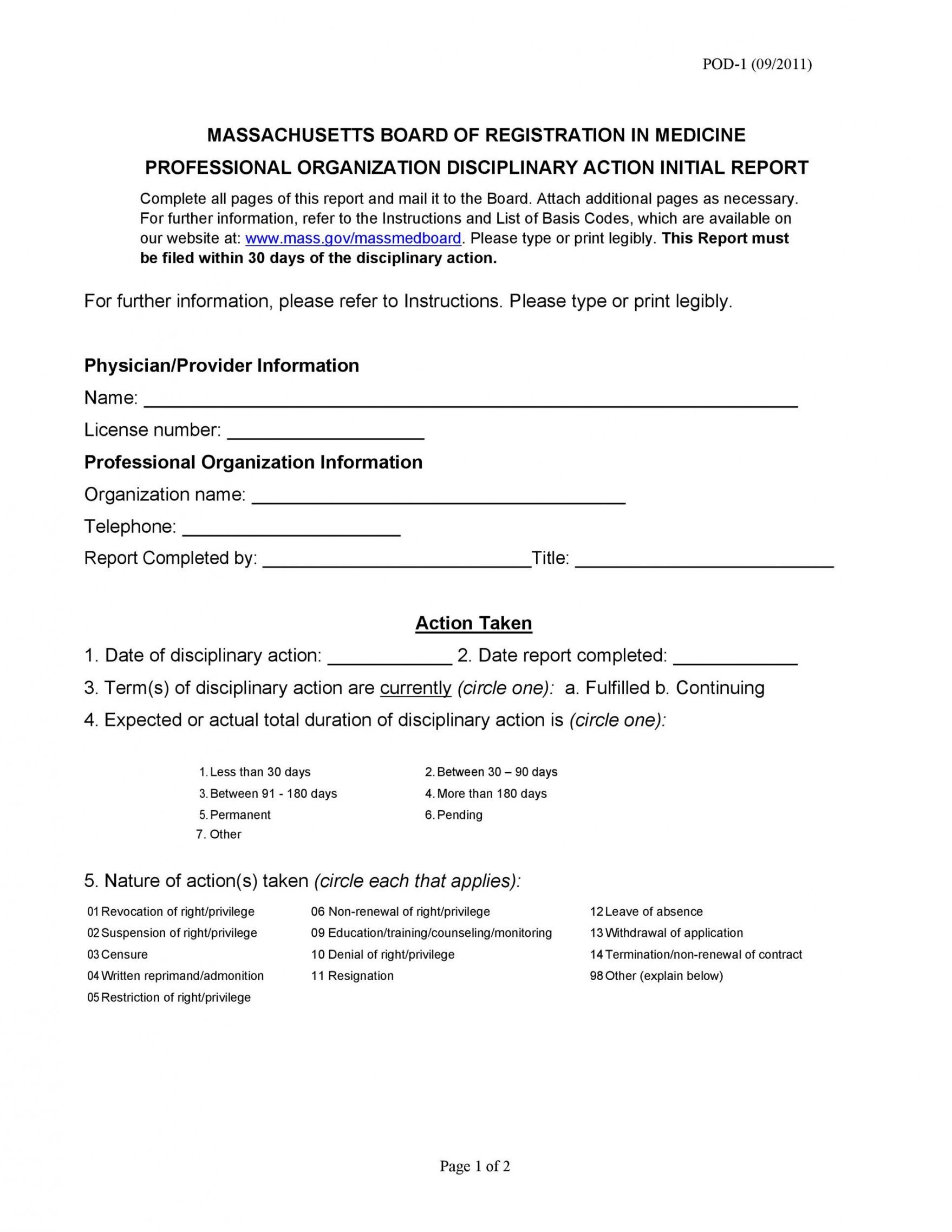 Costum Disciplinary Action Form Template  Sample