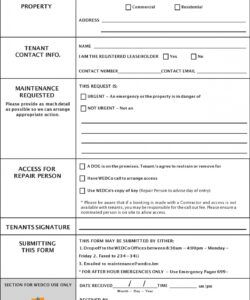 Costum Printable Tenant Maintenance Request Form Template Doc