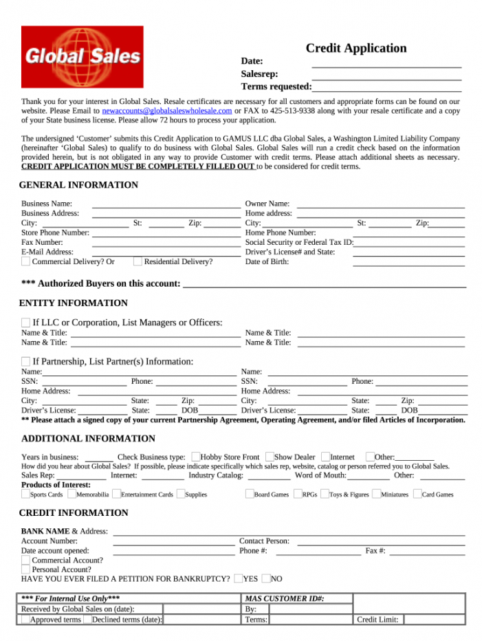 Costum Rental Credit Application Form Template  Example