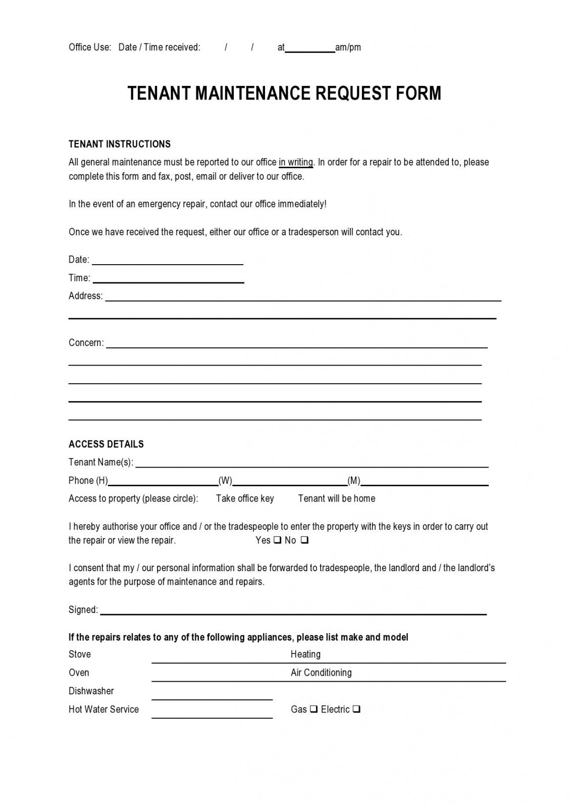 Vehicle Maintenance Request Form Template