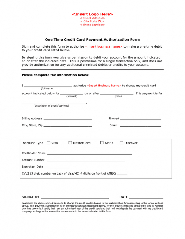 Credit Card Authorization Form Template Blank Pdf Example