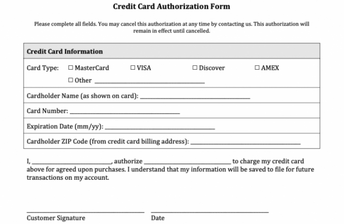 Credit Card Debit Authorization Form Template Word
