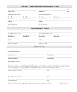 Editable Emergency Contact And Medical Information Form Template Doc Sample