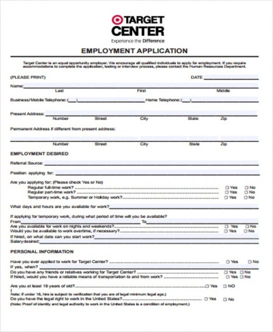 Editable Sample Job Application Form Template