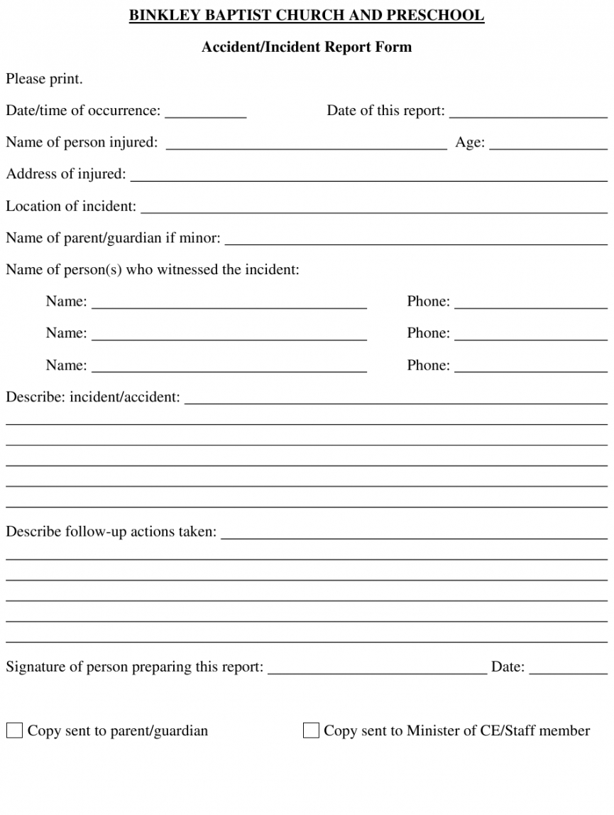 Free Accident Incident Report Form Template Doc Example