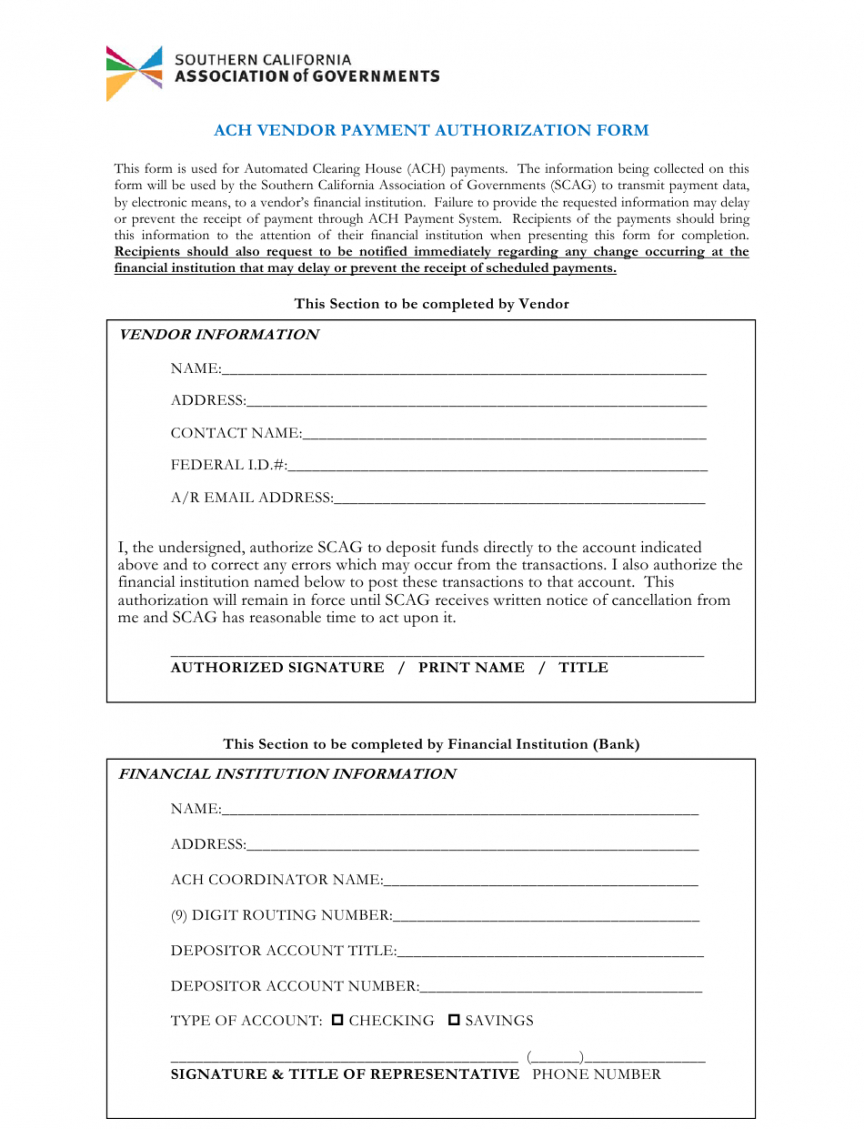 Free Ach Payment Authorization Form Template  Sample