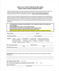 Free Child Care Incident Report Form Template Doc Sample