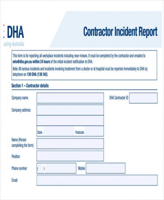 Free Construction Incident Report Form Template  Example
