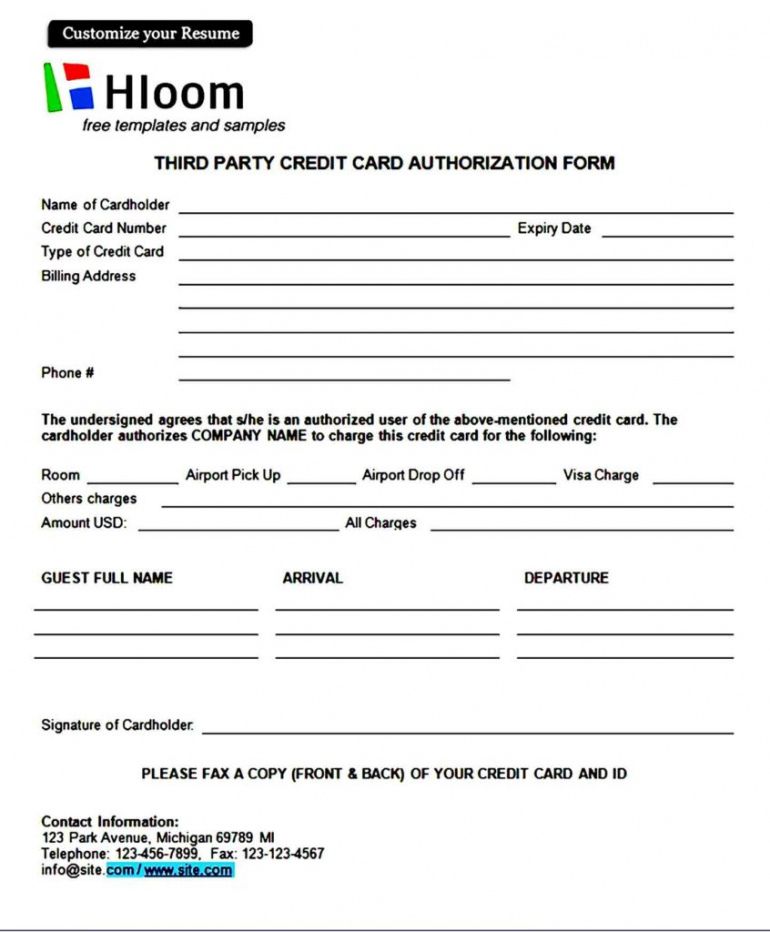 Free Credit Card Authorization Form Template Blank Doc Sample