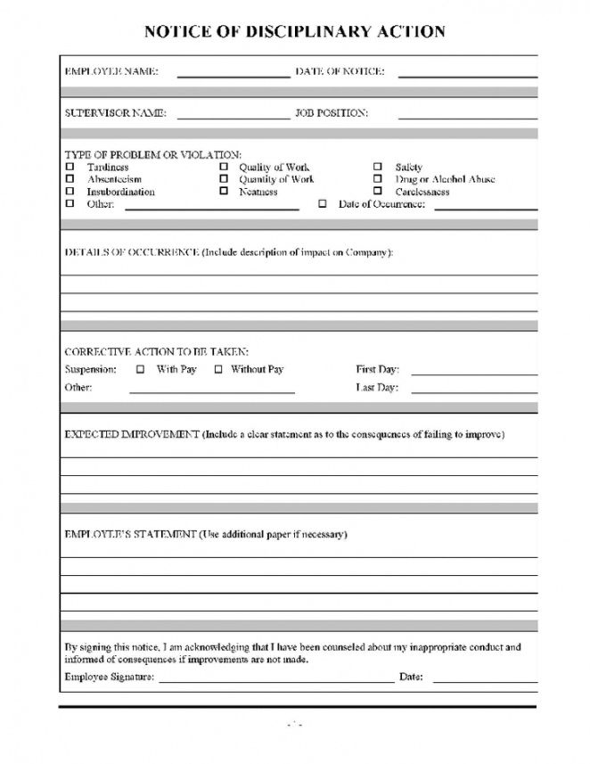 Free Disciplinary Action Form Template Pdf Example