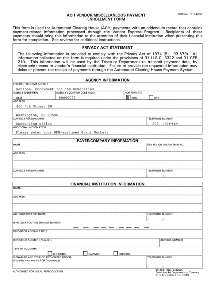 Free Vendor Ach Authorization Form Template Word
