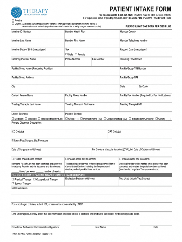 Home Health Intake Form Template Excel