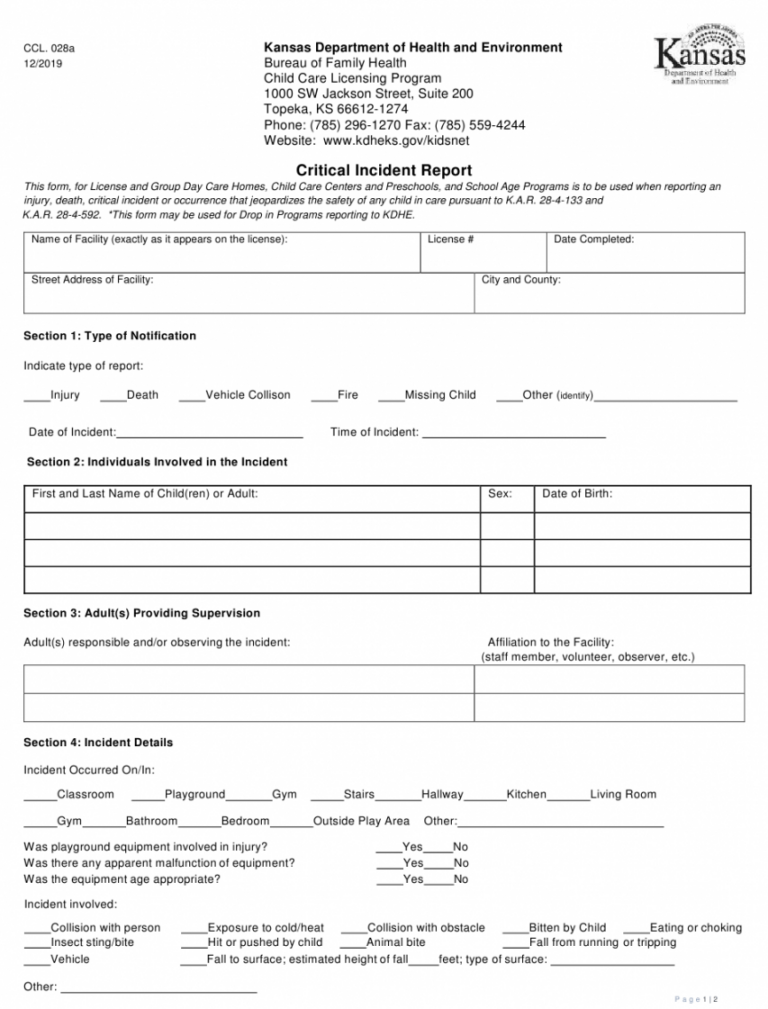 Printable Child Care Incident Report Form Template Doc Sample