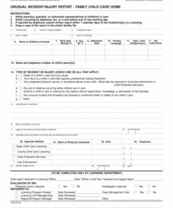 Printable Child Care Incident Report Form Template  Sample