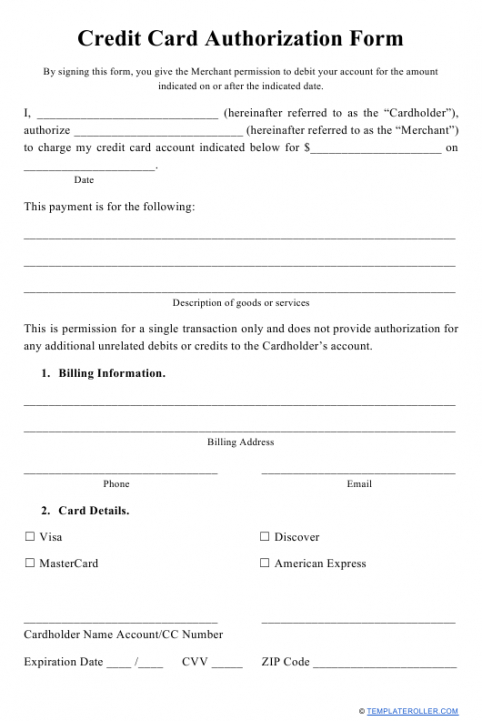 Credit Card And Ach Authorization Form Template 0183