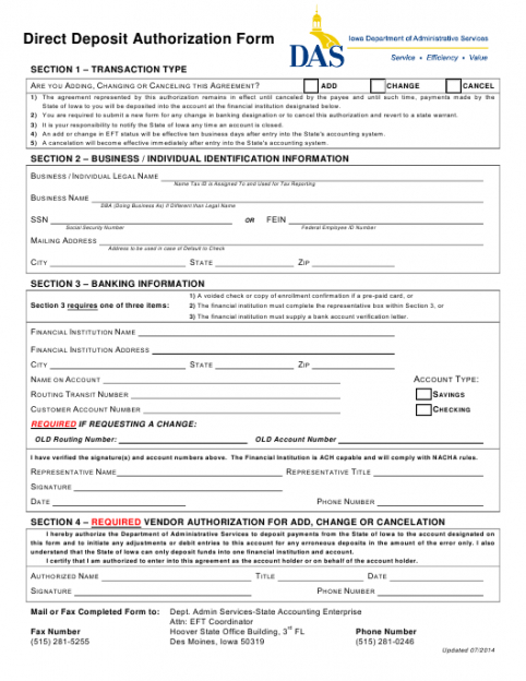 Printable Direct Deposit Cancellation Form Template Doc Example