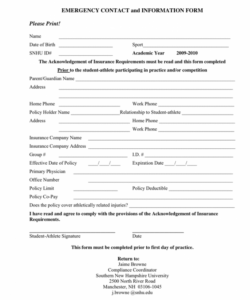 Printable Emergency Contact And Medical Information Form Template Pdf