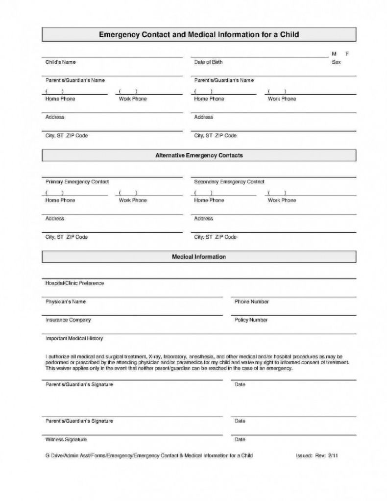 Printable Emergency Contact Form Template Doc
