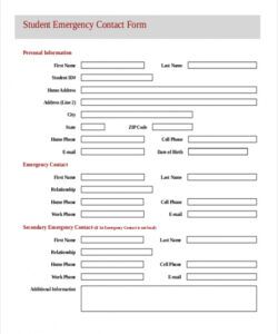 Printable Emergency Contact Form Template Pdf Sample