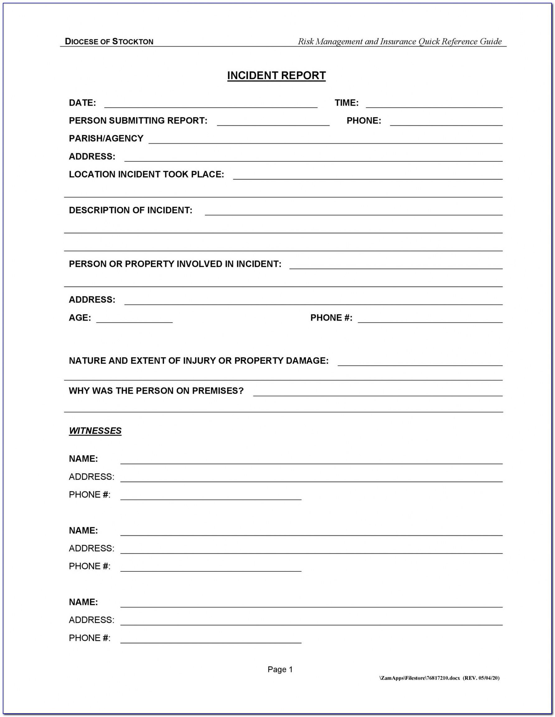 Printable Medication Incident Report Form Template Pdf Example