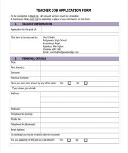 Printable Sample Job Application Form Template
