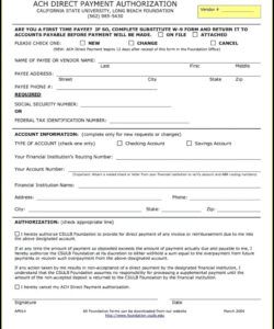 Printable Vendor Ach Authorization Form Template Excel Sample