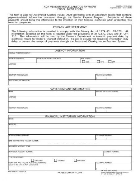 Printable Vendor Ach Authorization Form Template Excel Sample