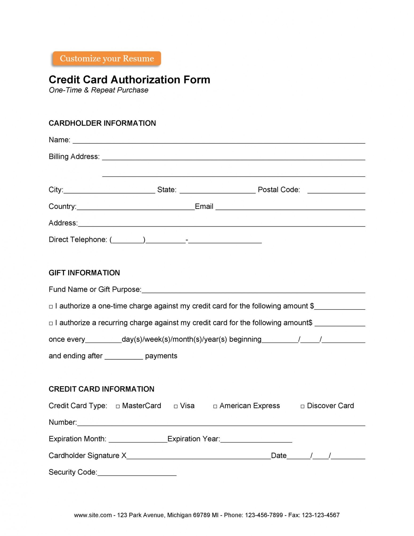 Professional Recurring Credit Card Authorization Form Template Word Sample