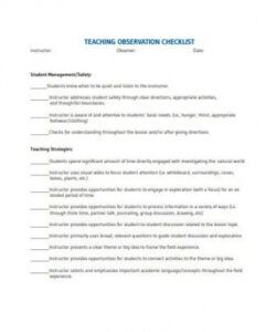 Professional Teaching Observation Form Template Word Example