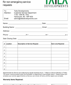 Professional Tenant Maintenance Request Form Template Word