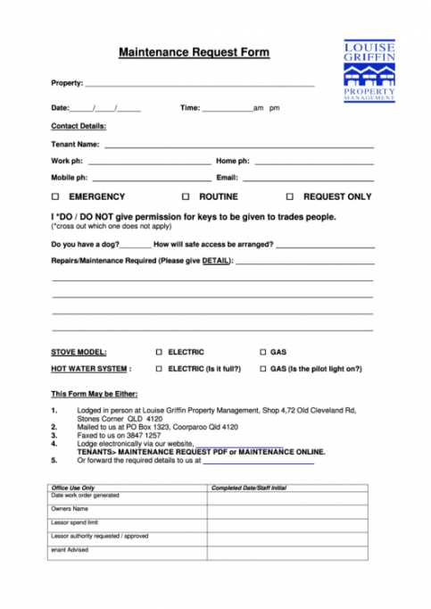 Tenant Maintenance Request Form Template Doc Example