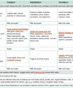 Costum Nursery Menu Templates Excel