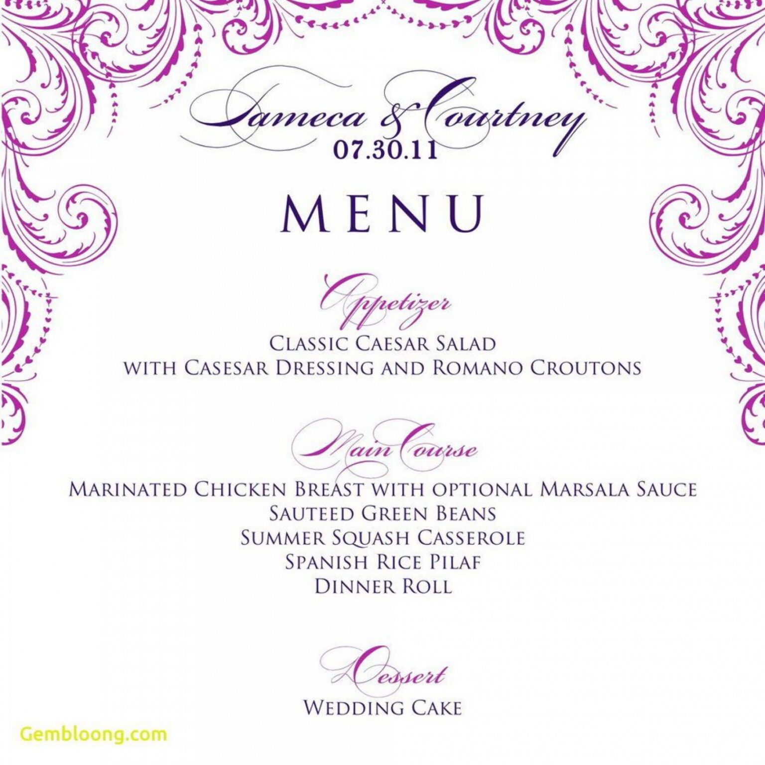 Elegant Dinner Party Menu Template Word Example | Minasinternational