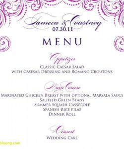 Elegant Dinner Party Menu Template Word Example