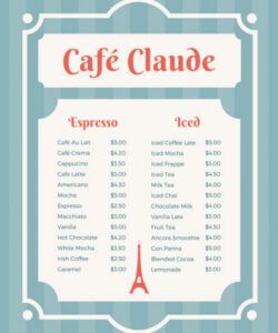 French Cafe Menu Template Excel